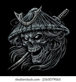 The scribble art illustration of skulls of japanese heroes design is perfect for your printable t-shirt,poster,banner and also suitable for other stuffs