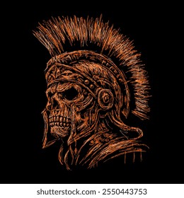 A ilustração de arte rabiscada do crânio guerreiro vestindo o vetor de imagem de capacete espartano velho é perfeito para sua camiseta imprimível, cartaz, banner e também adequado para outras coisas