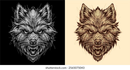 The scribble art illustration of wolf heads image vector is perfect for your printable t-shirt,poster,banner and also suitable for other stuffs