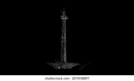 Scribble art of the National Monument with white line, the icon of Indonesia's capital city. Isolated black. Vector