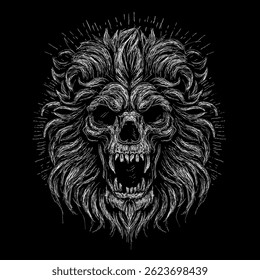 The scribble art vector lion head skull