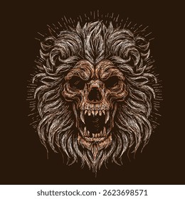 The scribble art vector lion head skull
