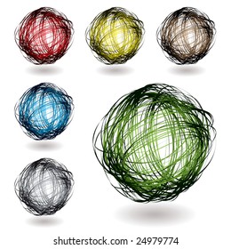 Scribble balls with colour variation with drop shadow