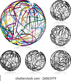 Scribble balls vector illustrated icons, every line is fully editable