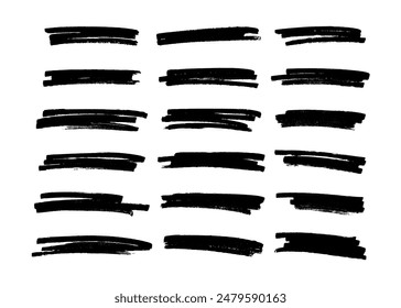 Scribble with a black marker. Big set of doodle style various scribbles. Black hand drawn design elements on white background. Vector illustration