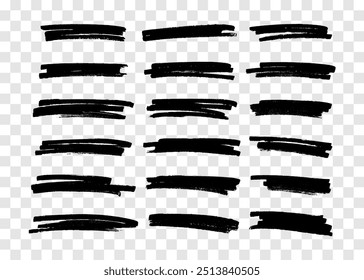 Garabato con un marcador negro. Gran conjunto de garabatos estilo varios garabatos. Elementos de diseño negros dibujados a mano sobre fondo transparente. Ilustración vectorial