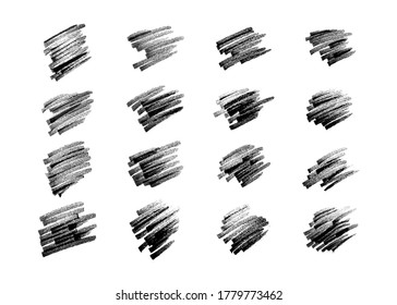 Scribble with a black marker. Set of doodle style various scribbles. Black hand drawn design elements on white background. Vector illustration