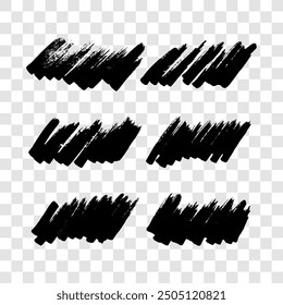 Scribble with a black marker. Set of doodle style various scribbles. Black hand drawn design elements on transparent background. Vector illustration
