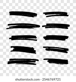 Scribble with a black marker. Set of doodle style various scribbles. Black hand drawn design elements on transparent background. Vector illustration