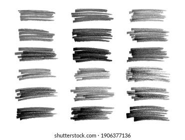 Scribble with a black marker. Set of eighteen doodle style various scribbles. Black hand drawn design elements on white background. Vector illustration