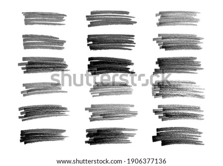 Scribble with a black marker. Set of eighteen doodle style various scribbles. Black hand drawn design elements on white background. Vector illustration