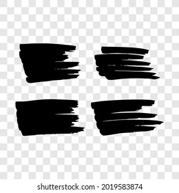 Scribble with a black marker. Set of four doodle style various scribbles. Black hand drawn design elements on transparent background. Vector illustration
