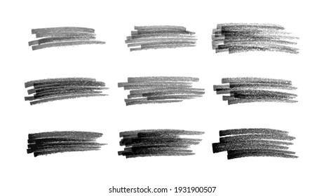 Scribble with a black marker. Set of nine doodle style various scribbles. Black hand drawn design elements on white background. Vector illustration
