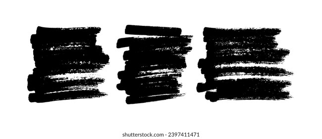 Scribble with a black marker. Set of three doodle style various scribbles. Black hand drawn design elements on white background. Vector illustration