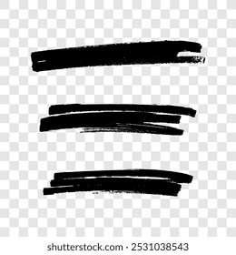 Scribble with a black marker. Set of three doodle style various scribbles. Black hand drawn design elements on transparent background. Vector illustration