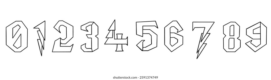 Scribble black mathematical digits from 0 to 9 font collection set. Vector illustration in hand drawn doodle style isolated on white background. For birthday, learning, card, logo, sales, decorating.