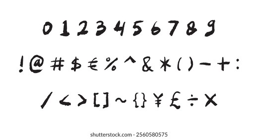 Scribble black special mathematical and other symbols and signs font 0 to 9