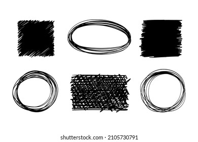 scribble black squares and cicles  hand drawn vector elements. Grunge frames 