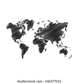 Scribble Blank Grey similar World map isolated on white background. Monochrome Worldmap Vector template for website, design, cover, annual reports, infographics Flat Earth Graph World map illustration