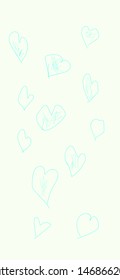 Scribble Blue Hearts Isolated on White. Childish Stories Template, Screen Wallpapers. Falling Doodle Hearts. Funky Child Style Drawing. Minimal Vector Design. Love Story Illustration