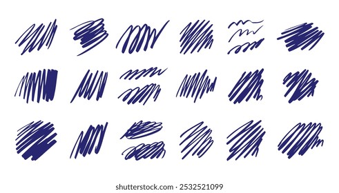 Mit einem blauen Stift kritzeln. Grunge handgezeichnete Doodles. Vektorgrafik