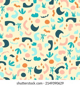 scribble boho style vector seamless pattern. Abstract doodle different shapes. Modern geometric objects, hand drawn, trendy design