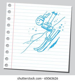 Scribble boy skiing