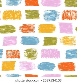 Scribble Brush Smear texture Seamless Pattern. Playful abstract strokes shapes Background. Ideal for print textile, packaging, kids creative design, wallpaper, scrapbook, stationery, cover, banner