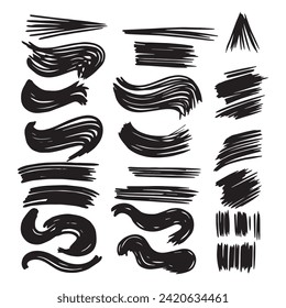 Ilustración del conjunto de líneas de curvas de carbón de pincel esgrimido para el diseño de fondo 
