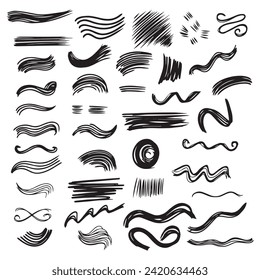 Scribble brush stroke charcoal curly line set illustation for background design 