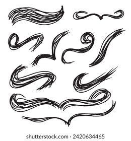 Scribble brush stroke charcoal curly line set illustation for background design 