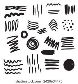 Scribble brush stroke charcoal curly line set illustation for background design 