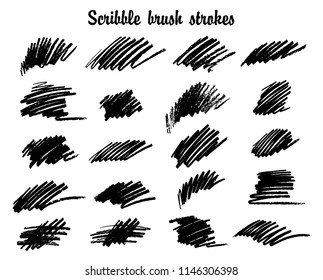 Scribble brush strokes set. Hand drawn pencil texture element for design.