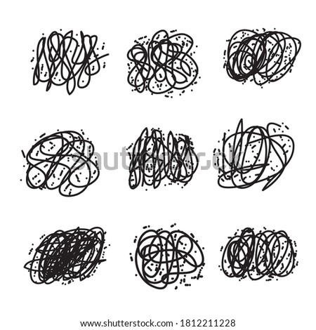 Scribble brush strokes set with texture, vector logo design element