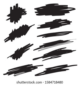 Scribble brush strokes set, vector logo blot design element
