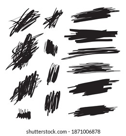 Scribble brush strokes set, vector logo blot design element