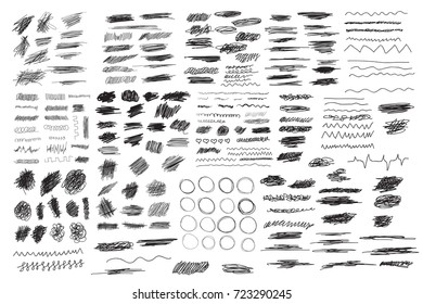 Scribble brush strokes set, vector logo design element. Simple textures for your design