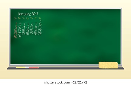Scribble calendar. "January 2011" School table