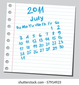Scribble calendar. "July 2011"