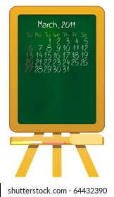 Scribble calendar. "March 2011" on School board