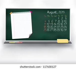 Scribble calendar on the blackboard. August 2013