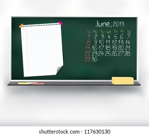 Scribble calendar on the blackboard. June 2013