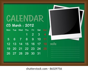 Scribble calendar on the blackboard. March 2012