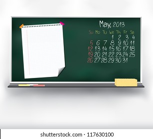 Scribble calendar on the blackboard. May 2013