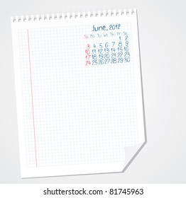 Scribble calendar on the paper. June 2012
