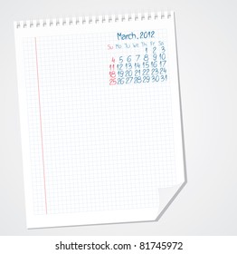 Scribble calendar on the paper. March 2012