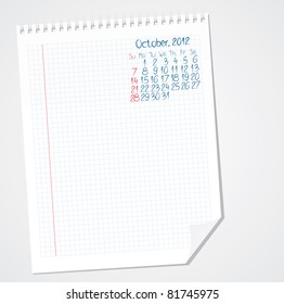 Scribble calendar on the paper. October 2012