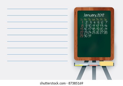 Scribble calendar on the small blackboard. January 2012