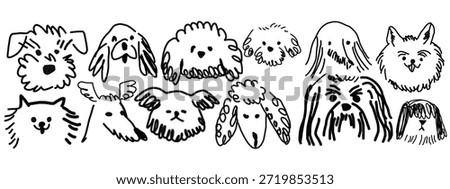 Scribble chalk or charcoal style dogs drawing. Hand drawn puppy sketches, wax crayon outline funny whimsical grunge charcoal art for tshirt print, placard, poster or isolated doodle stickers