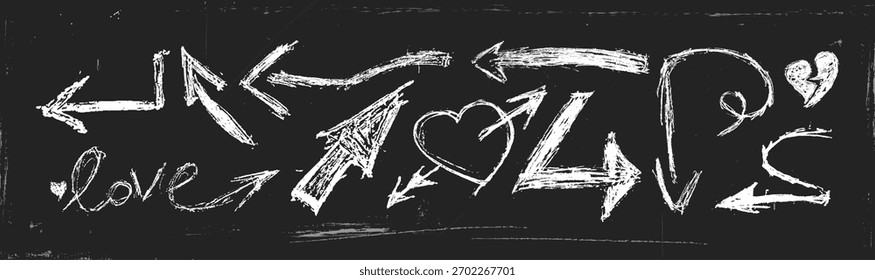 Scribble. Chalkboard Hand-Drawn Arrows and Love Doodles Set 